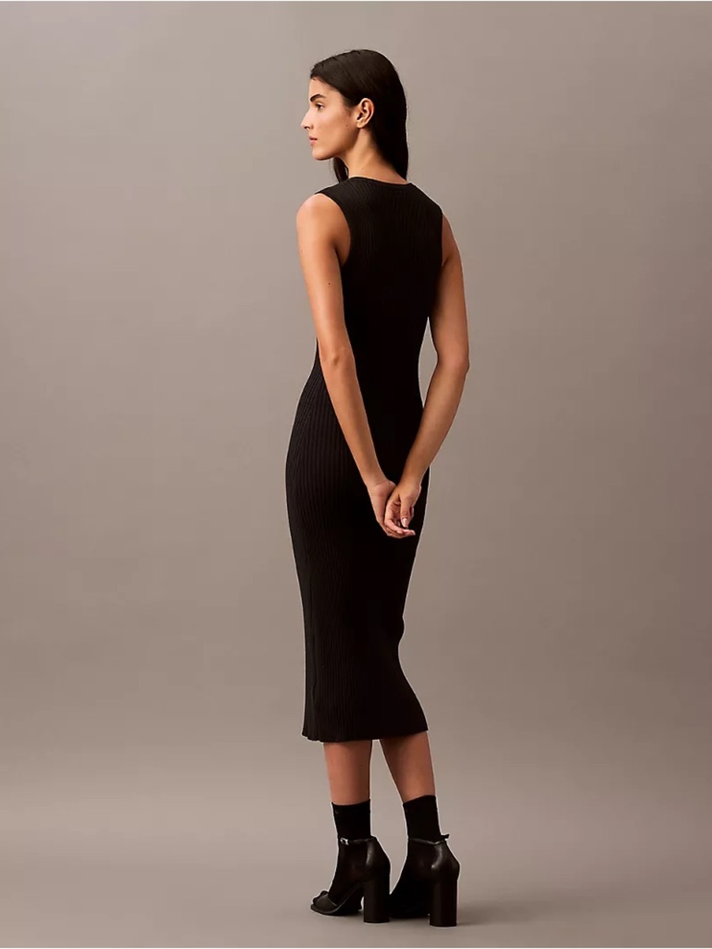 Calvin Klein Black Button-Front Ribbed Dress - Picture 4 of 8